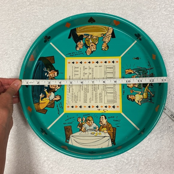 Vintage 60’s bridge blue cartoon metal card game tray - Picture 9 of 10